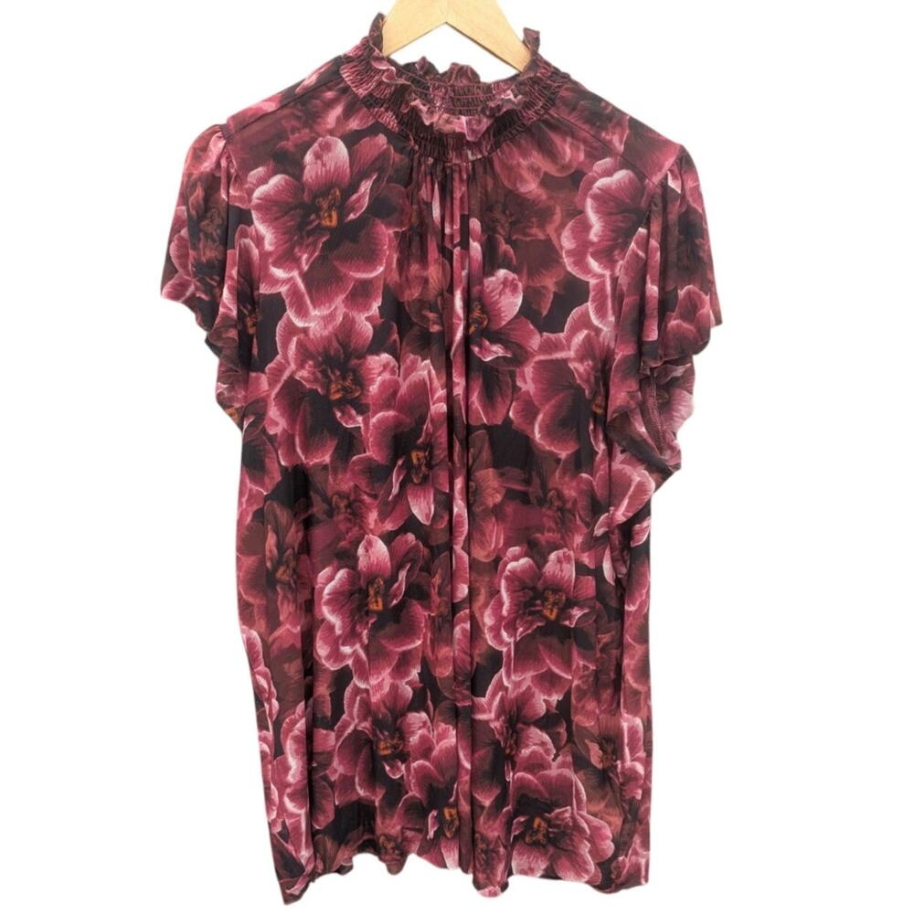 Torrid 1X Red and pink blouse mock neck dark romantic fae fairy whimsygoth